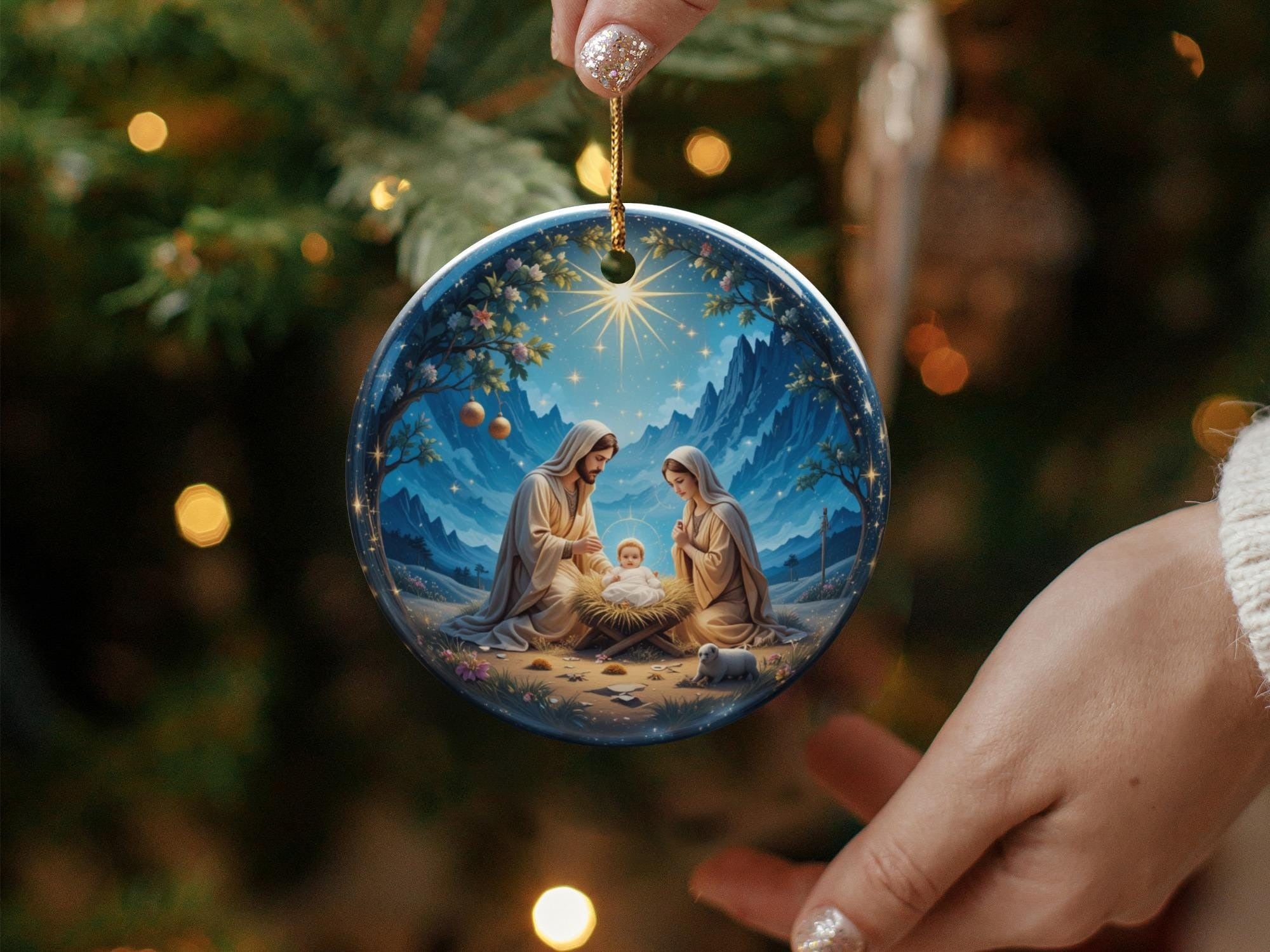 Nativity Scene Christmas Ornament, Baby Jesus, Ideas For Christmas Trees, Christmas Decor, Holiday Ornament, Starry Night, Holy Family DCLAF04